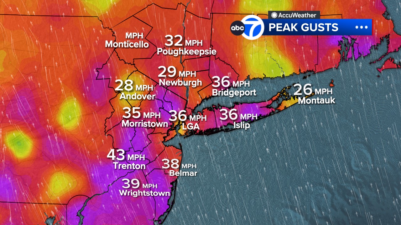 Peak Wind Gusts AccuWeather New York, New Jersey, Connecticut